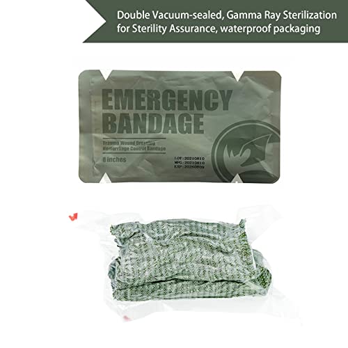 6" Israeli Style Emergency Bandage, Compression Trauma Wound Dressing, Medical Sterile Vacuum Sealed, Combat Tactical First Aid Kit IFAK Supplies, 2 Count