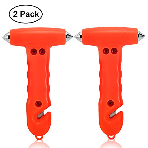 MOTORBUDDY Car Safety Hammer 2-Pack, Auto Emergency Escape Hammer with Window Breaker and Seat Belt Cutter, Striking Red Emergency Escape Tool for Car Accidents