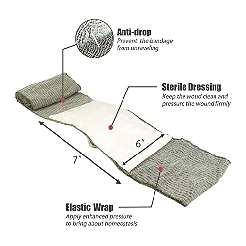 6" Israeli Style Emergency Bandage, Compression Trauma Wound Dressing, Medical Sterile Vacuum Sealed, Combat Tactical First Aid Kit IFAK Supplies, 2 Count
