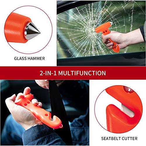 MOTORBUDDY Car Safety Hammer 2-Pack, Auto Emergency Escape Hammer with Window Breaker and Seat Belt Cutter, Striking Red Emergency Escape Tool for Car Accidents