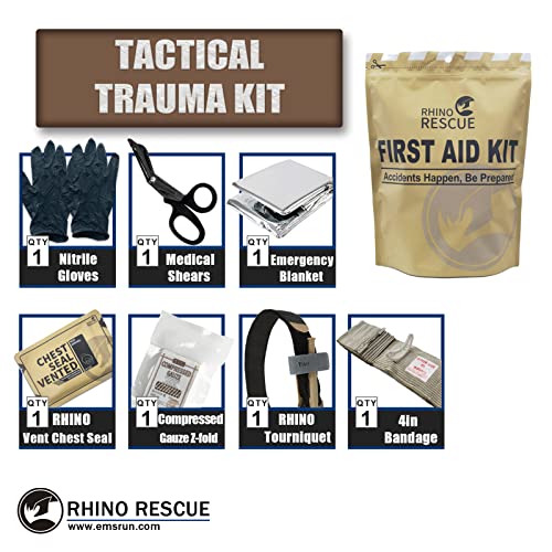 RHINO RESCUE Tactical Trauma Kit Emergency First Aid Stop The Bleed IFAK Refill Supplies Combat Wound Care Dressing Pack