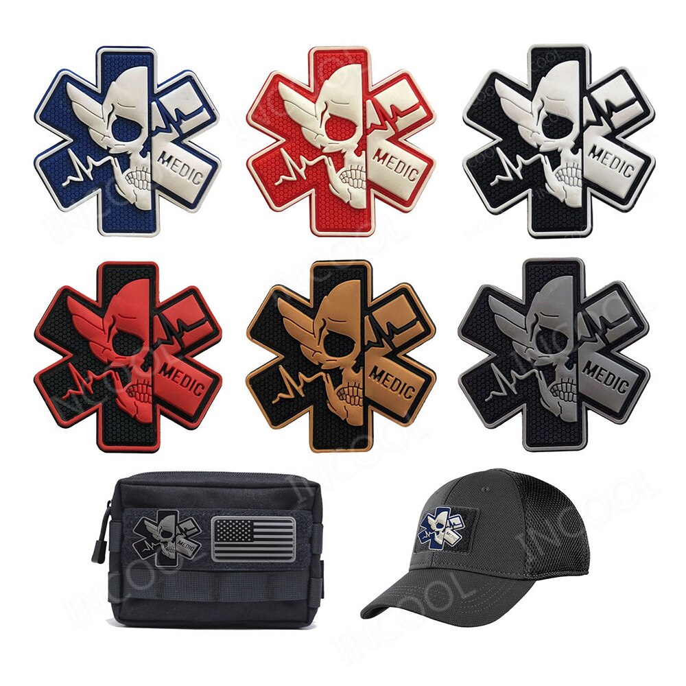 3D Medical PARAMEDIC Skull Patches Tactical Military