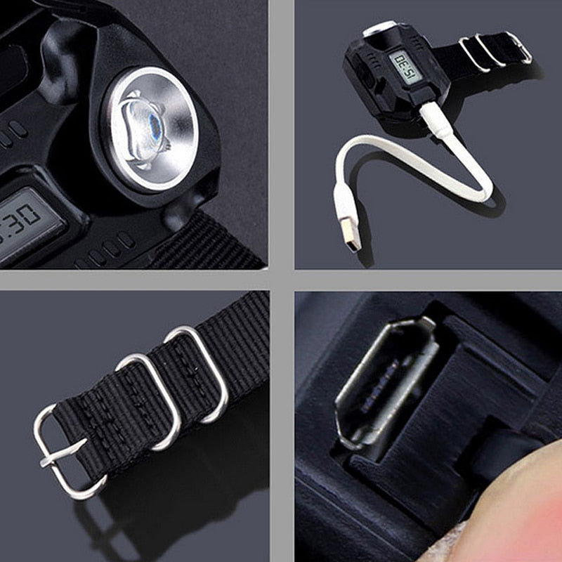 Waterproof LED Tactical Display Rechargeable Wrist Watch Flashlight