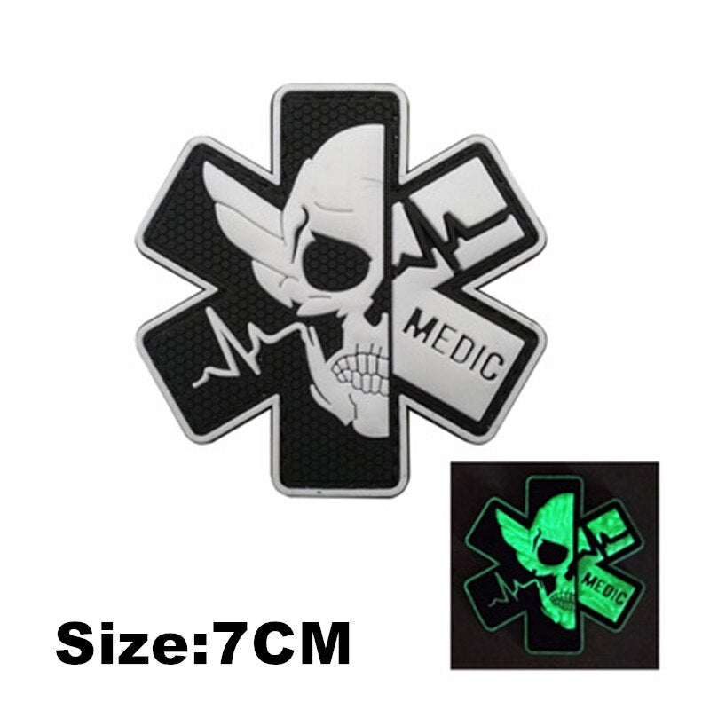 EMERGENCY MEDICAL TECHNICIAN Badge PVC Patches Glow In Dark MEDIC Hook Embroidered Patch Accessories for Backpacks Caps Clothes