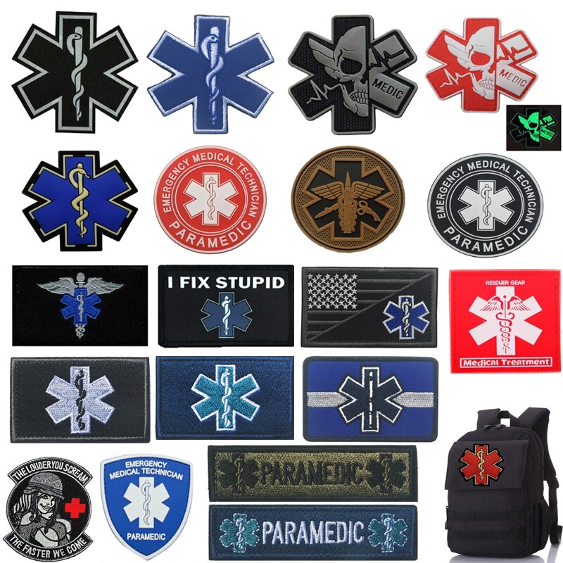 EMERGENCY MEDICAL TECHNICIAN Badge PVC Patches Glow In Dark MEDIC Hook Embroidered Patch Accessories for Backpacks Caps Clothes